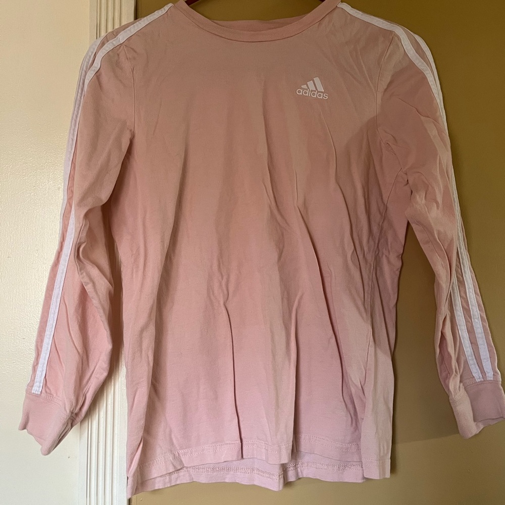 Pink with white stripes on the sleeve, (M) 10/12 girls, Adidas